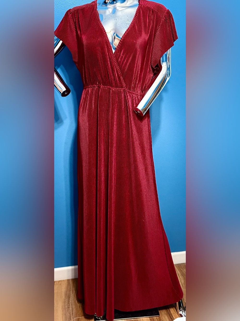 Baltic Born XL Burgandy Pleated Wrap-Style Maxi Dress
